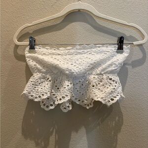White Eyelet Detail Bandeau Top